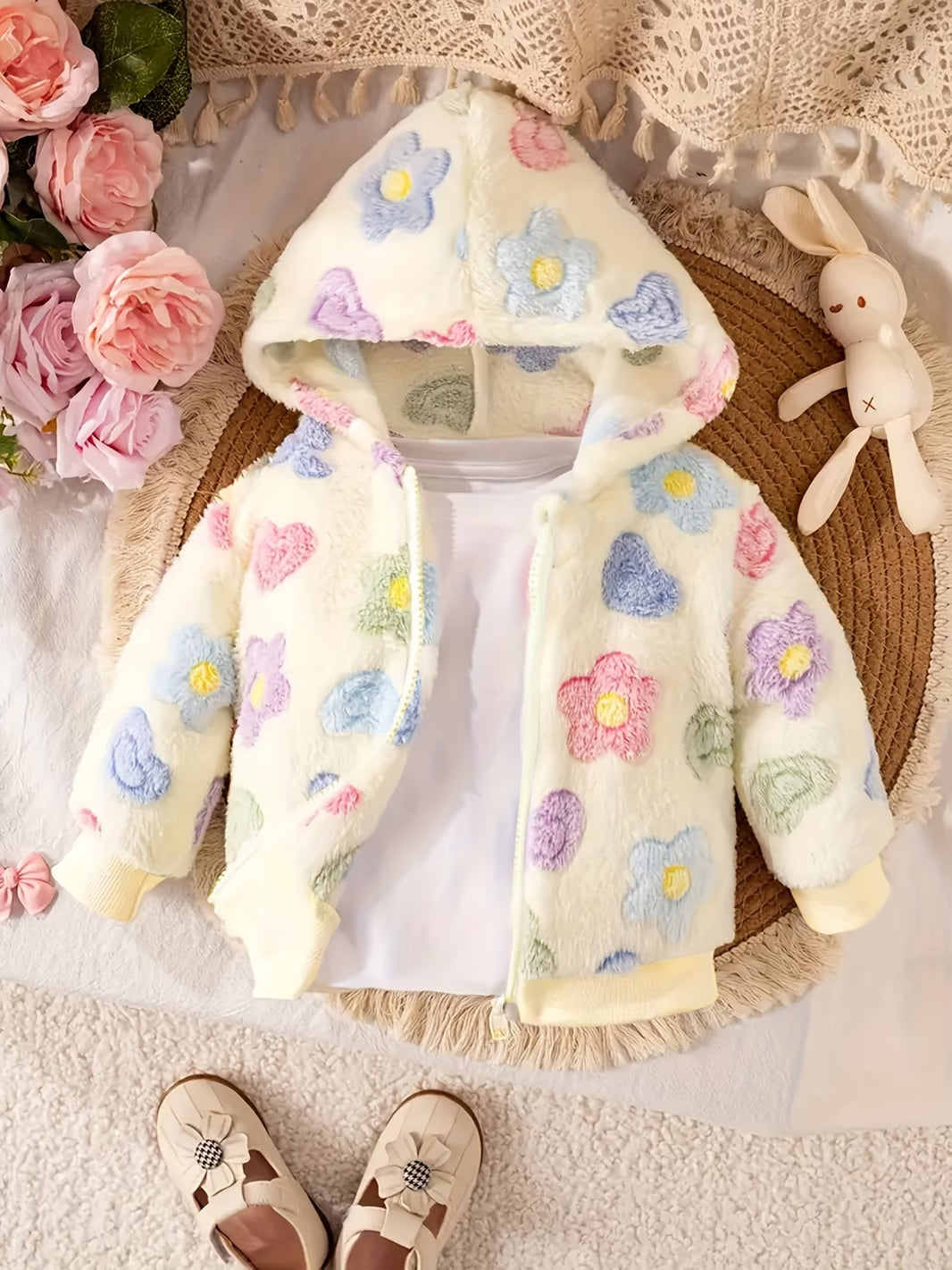 Kapuzenjacke für Mädchen mit 3D-Druck, langen Ärmeln, Reißverschluss