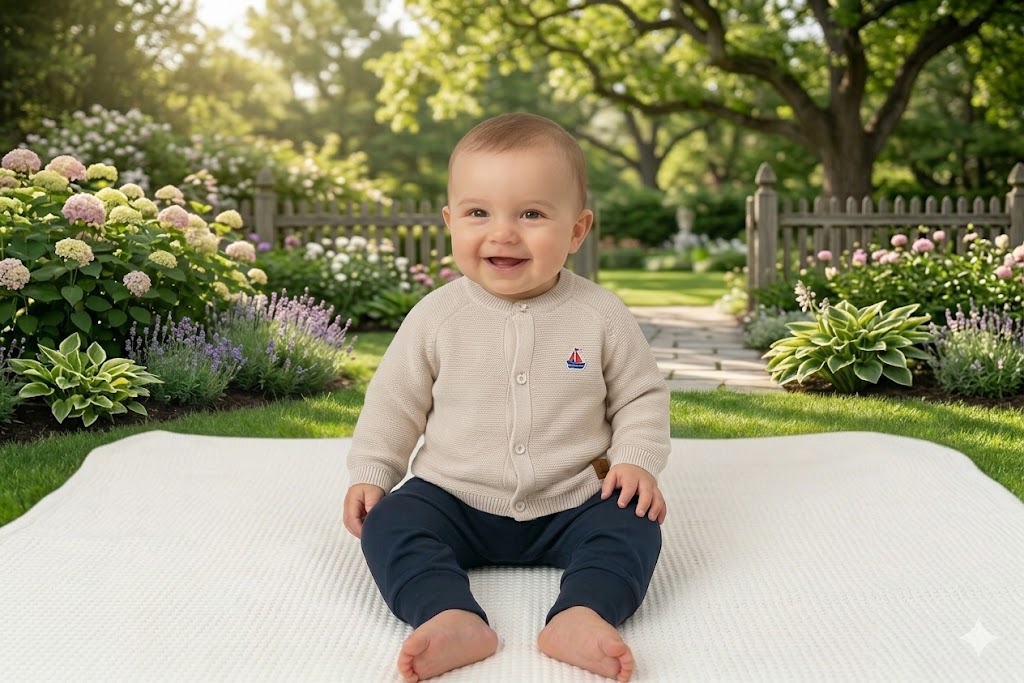 Strickjacke für Babys, Sandfarben, 100% Baumwolle