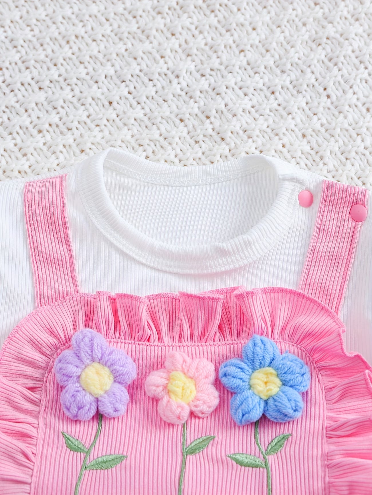 Neugeborenes Mädchen Sommer Pastoralstil 3D-Blumen-Träger 2-in-1 Look