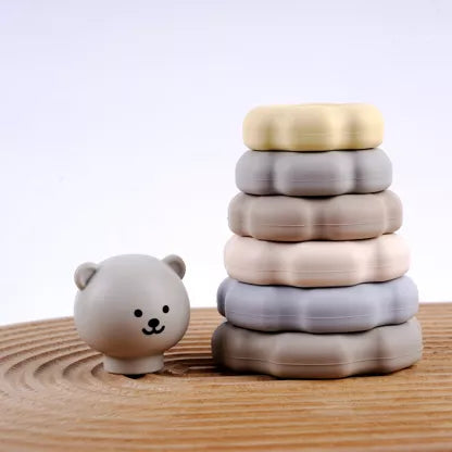 Silikon-Stapelturm Bär, BPA-frei, Mehrfarbig, Stapelspielzeug für Babys