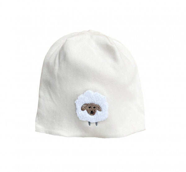 BIO Beanie mit Schafe Stickerei, Sandfarben, Unisex, 100% Baumwolle