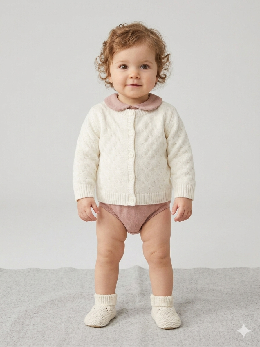 Kleinkind trägt bequeme Strickjacke in [Farbe] – stilvolle, warme Oberbekleidung für Mädchen von stramplerwelt.de.