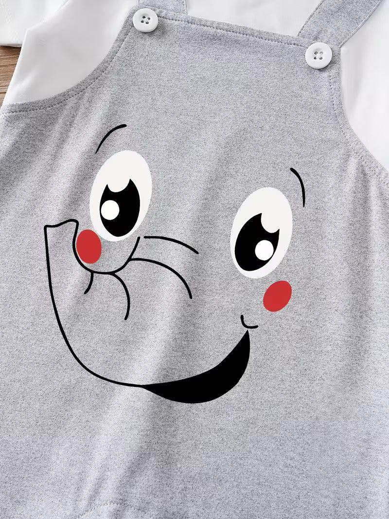 Niedlicher Cartoon-Elefant 2-in-1-Look Kurzarm-Sommer-Strampler