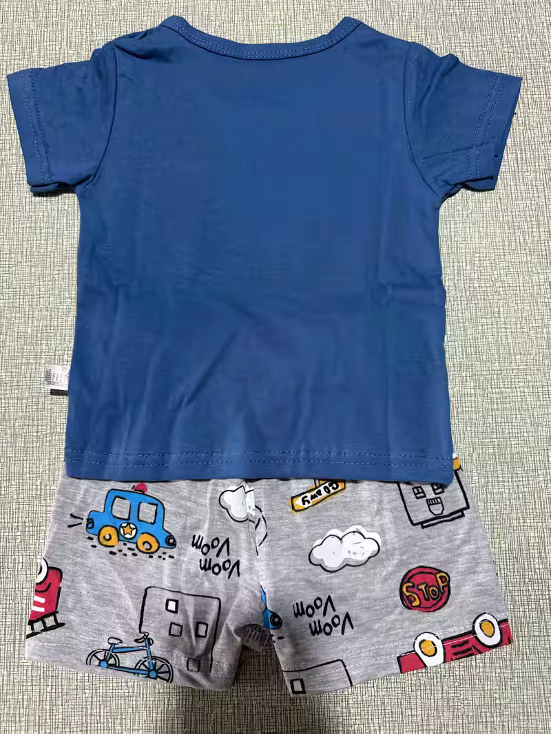 Jungen Sommer Outfit Set, Baumwolle, Blau und Grau