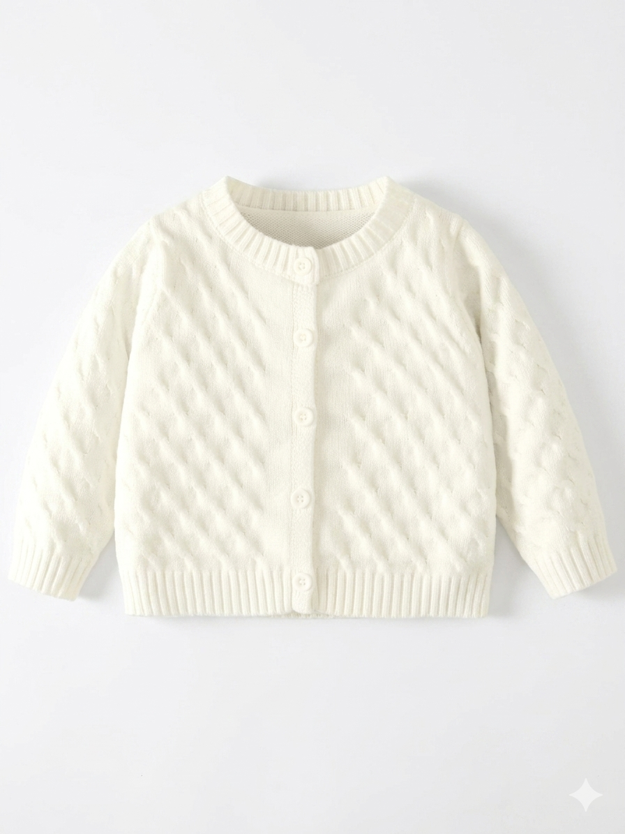 Einfarbiger Mädchen Strick-Cardigan in [Farbe], Rundhals, weicher Herbst-Winter Strick für Babys (0-3 J.), Stramplerwelt.