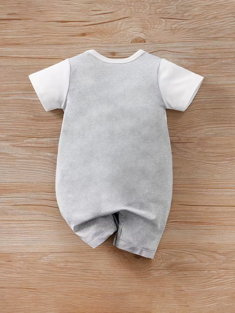 Niedlicher Cartoon-Elefant 2-in-1-Look Kurzarm-Sommer-Strampler