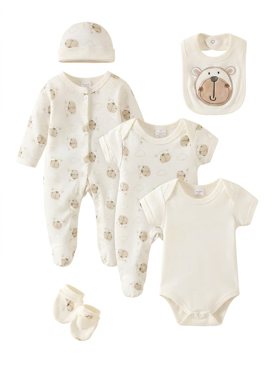 8er-Set Neugeborenen-Baby-Set mit Mütze und Lätzchen, 100% Baumwolle
