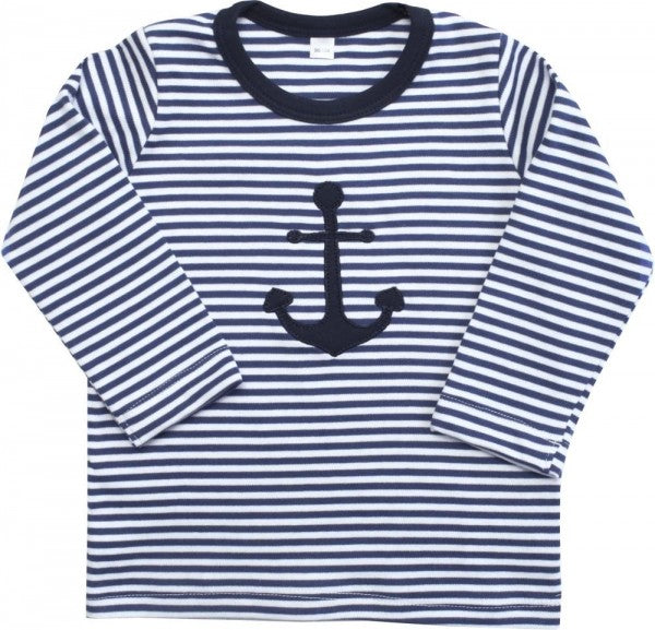 T-Shirt Langarm mit Anker-Applikation, navy-gestreift