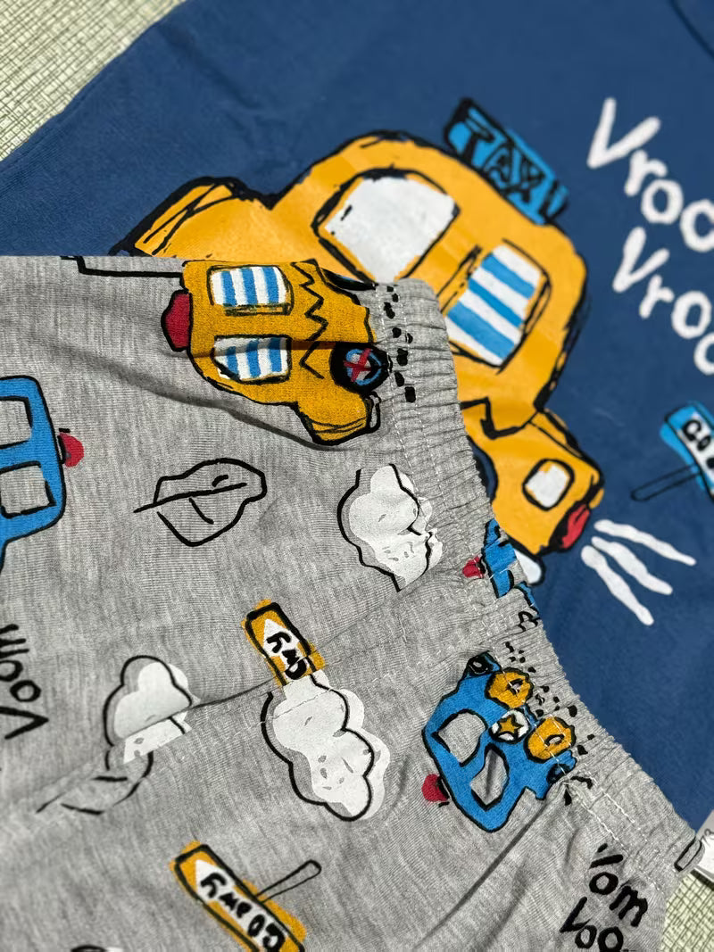 Jungen Sommer Outfit Set, Baumwolle, Blau und Grau