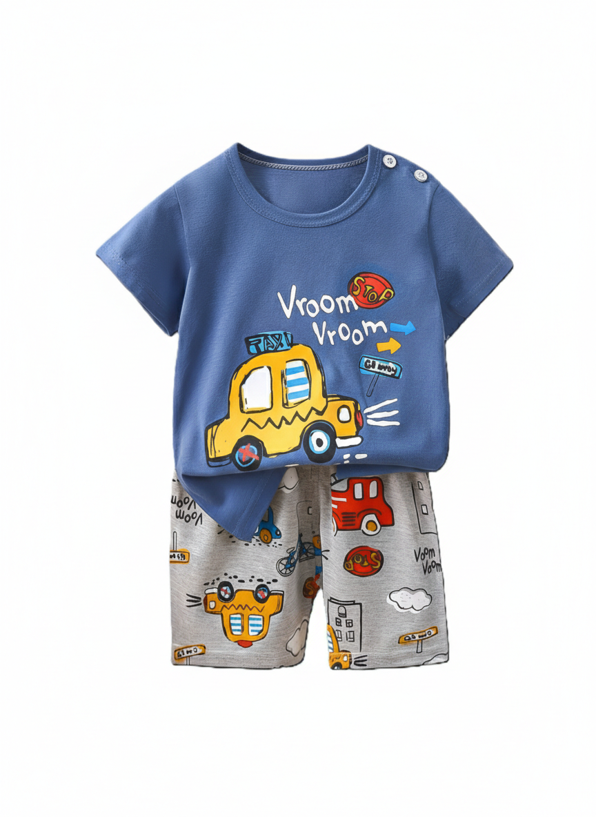 Jungen Sommer Outfit Set, Baumwolle, Blau und Grau