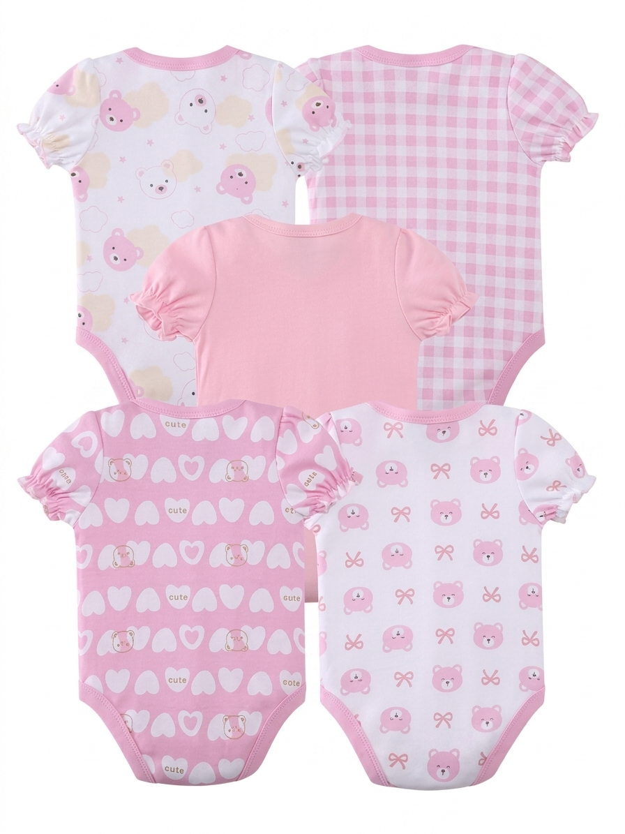 5er-Pack Baby Mädchen Bodys „Kuschelbär“ – 100% Baumwolle