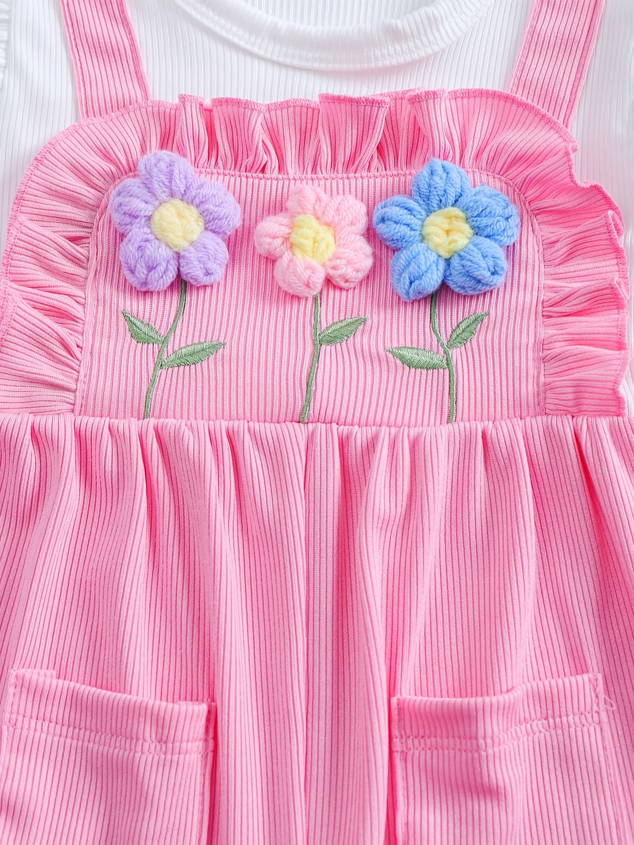 Neugeborenes Mädchen Sommer Pastoralstil 3D-Blumen-Träger 2-in-1 Look