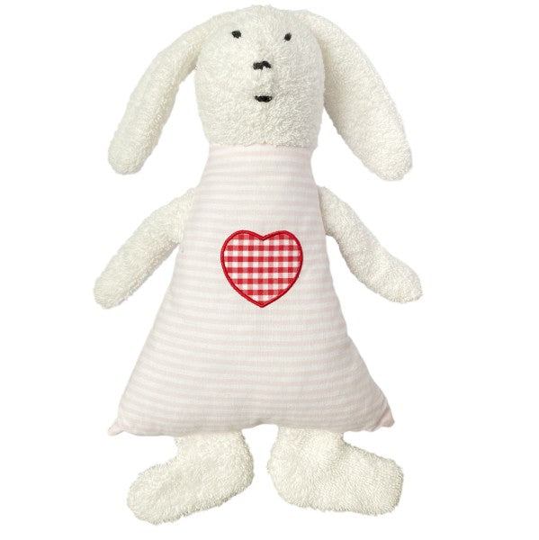Kuscheltier Hase, Rosa und Weiß mit Herz-Applikation, 30 x 15 x 6,5 cm