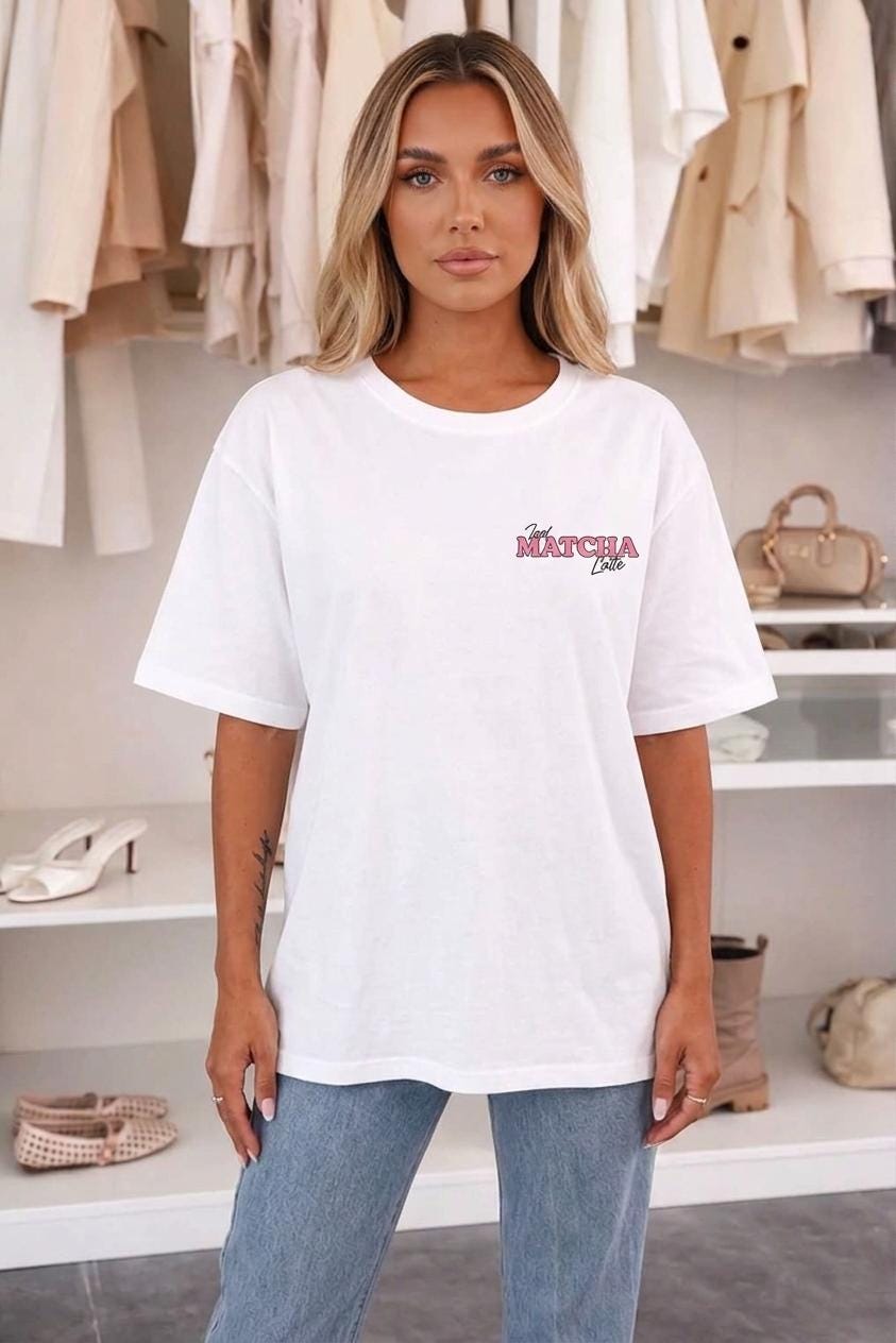 ISSYMA Matcha Shirt Damen | Trendiges Baumwoll T-Shirt mit Print | Premium Qualität | Coole Streetwear Einheitsgröße 38-42