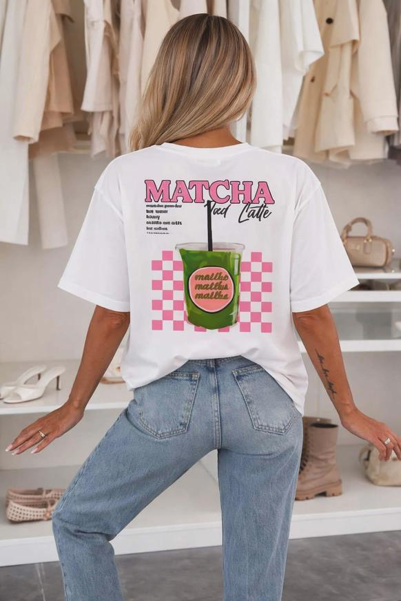 ISSYMA Matcha Shirt Damen | Trendiges Baumwoll T-Shirt mit Print | Premium Qualität | Coole Streetwear Einheitsgröße 38-42