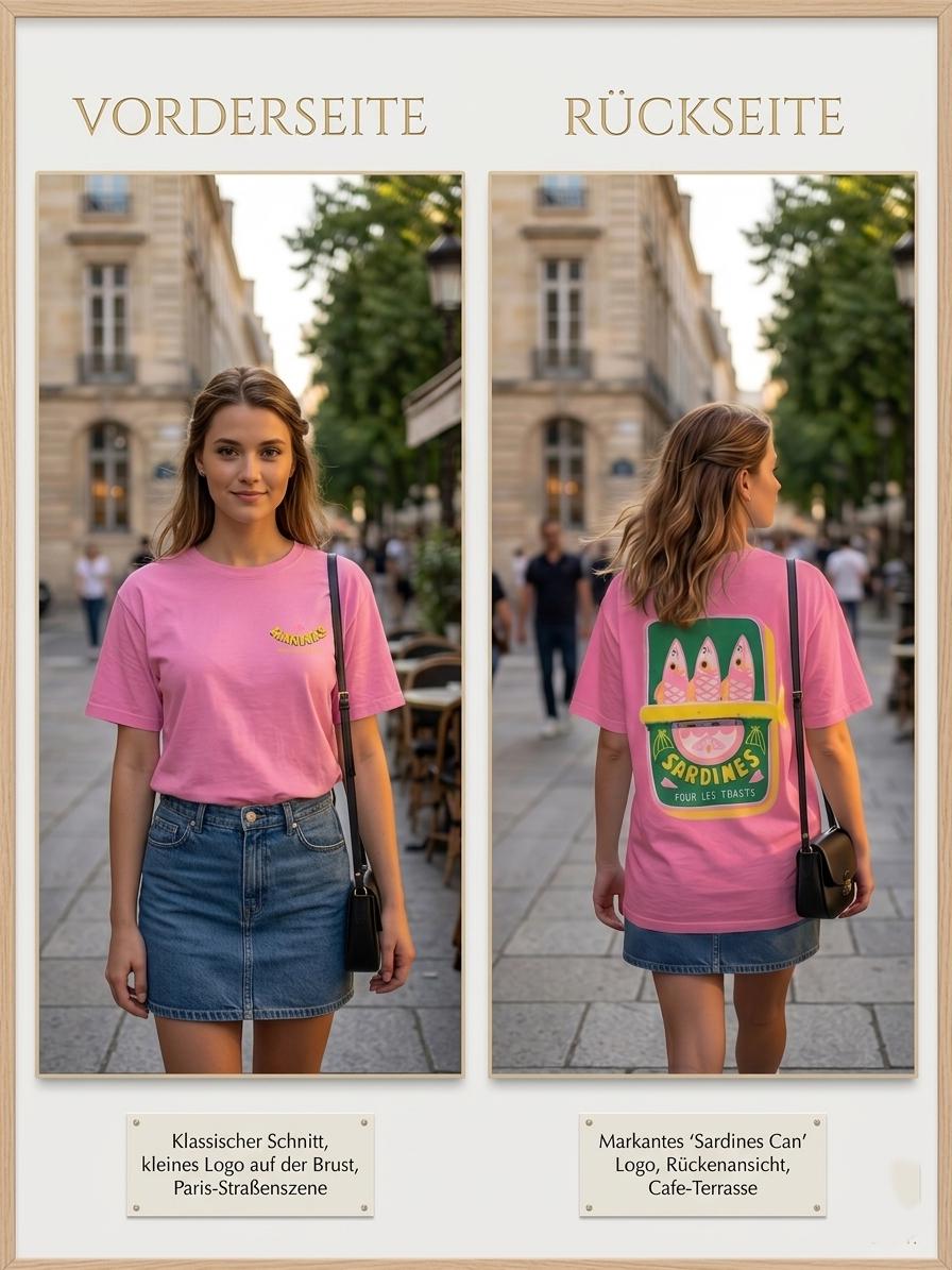 Sardinen Print Shirt Baumwolle | Curvy Passform T-Shirt Made in Italy | Rundhals Grafikdruck Beidseitig | Maritimes Alltag Oberteil